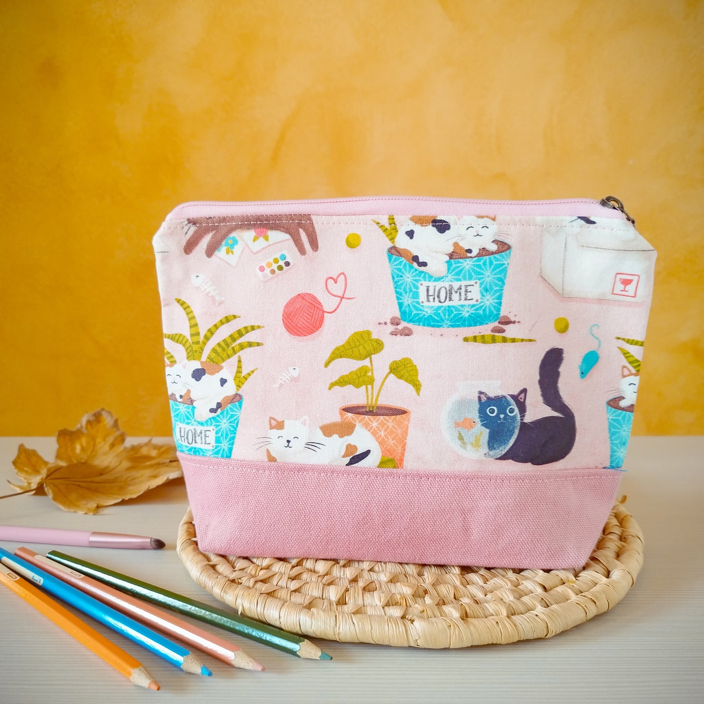 Astuccio grande fantasy gatti e piante - retro