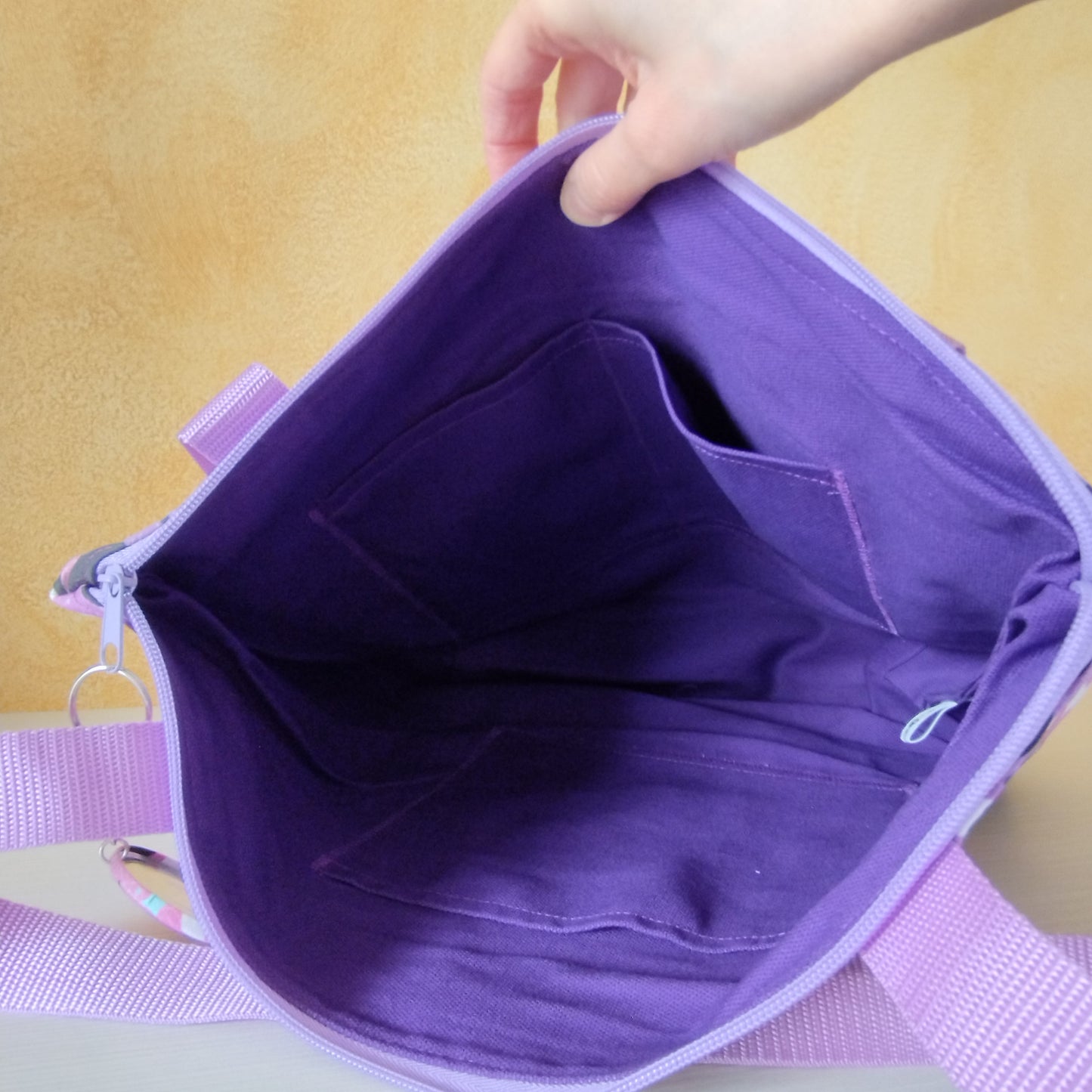 Borsa a spalla "Gatti e pipistrelli viola"
