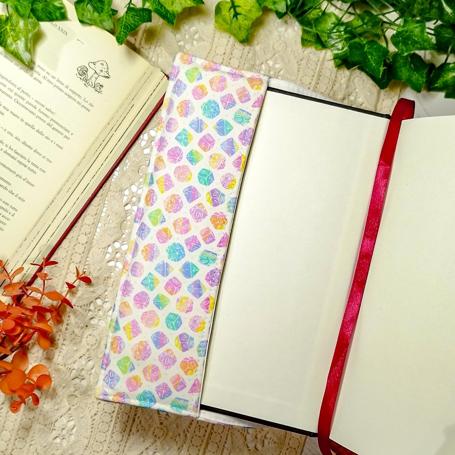 Book cover "Dadi arcobaleno bianca" | Custodia per libri regolabile