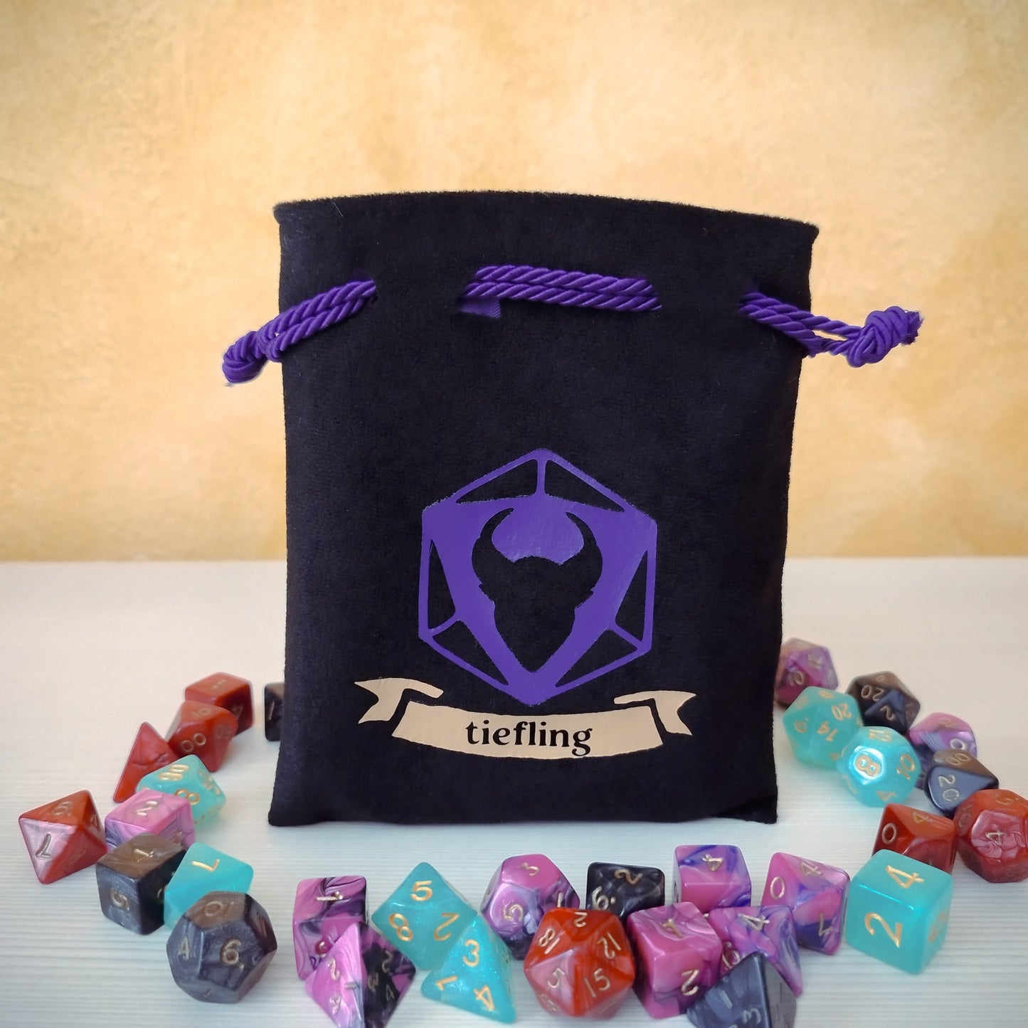 Sacchetto porta dadi specie "Tiefling" con corna