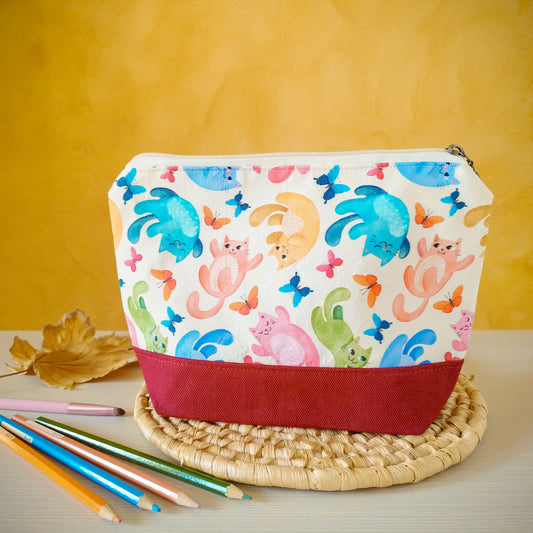 Astuccio grande fantasy gatti e farfalle - retro