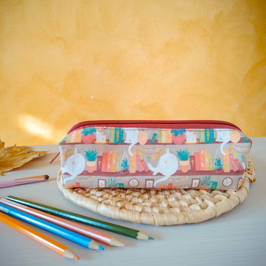 Astuccio tubolare animali gatti in libreria beige - retro