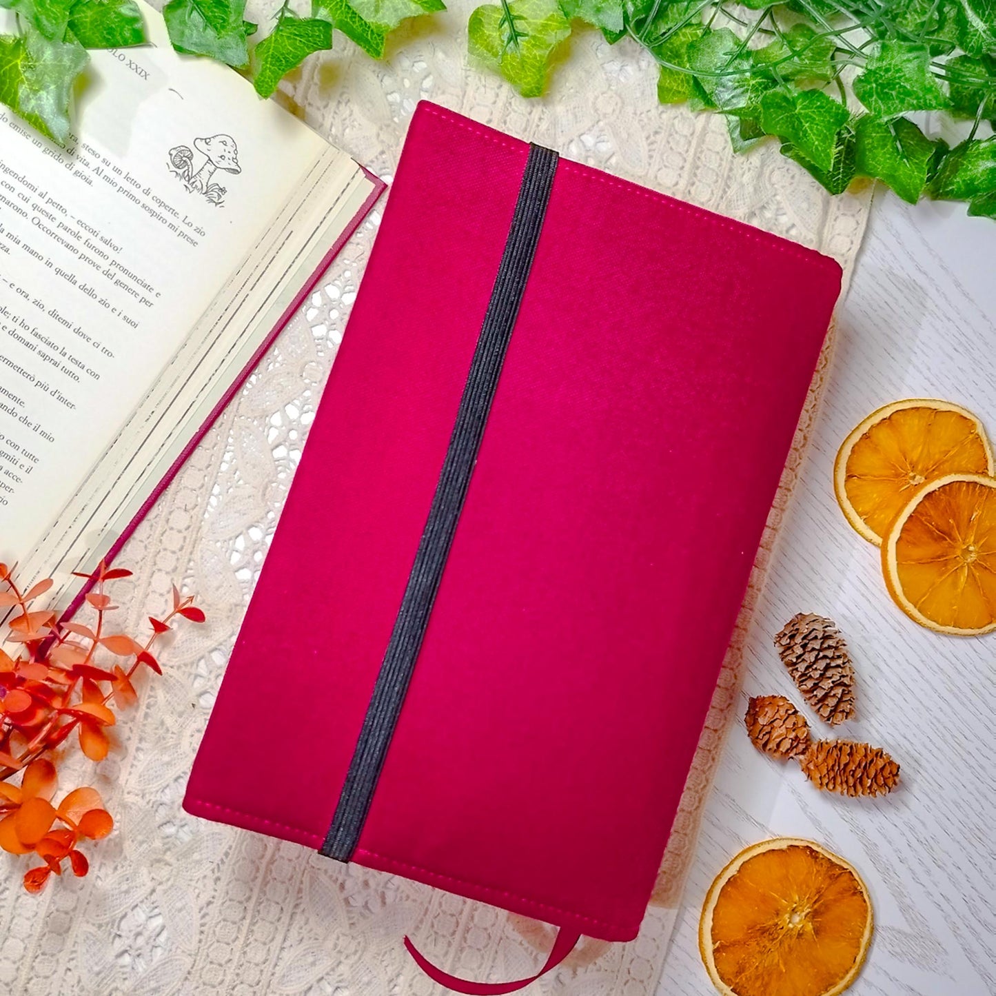 Book cover ricamata "Never have enough books" | Custodia per libri regolabile