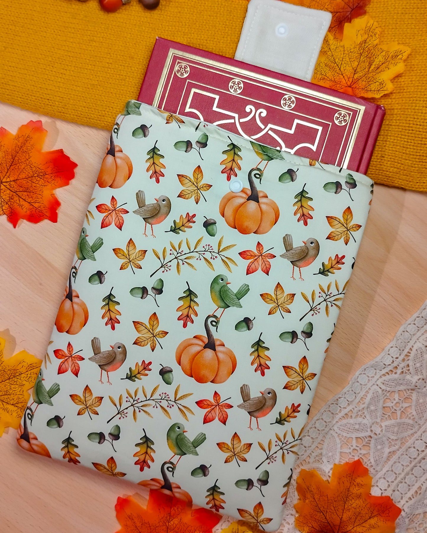 Book sleeve custodia per libri uccellini e zucche - libro