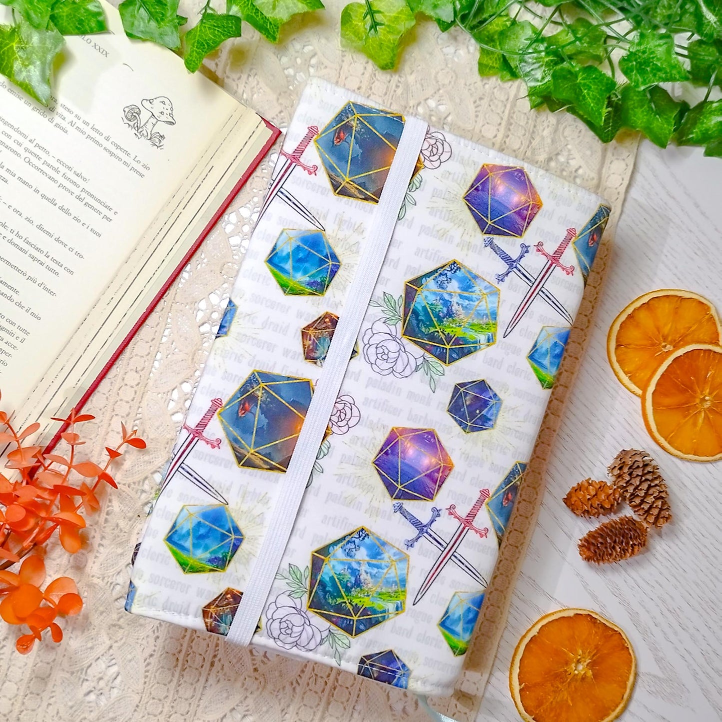 Book cover "Dadi e fiori" | Custodia per libri regolabile