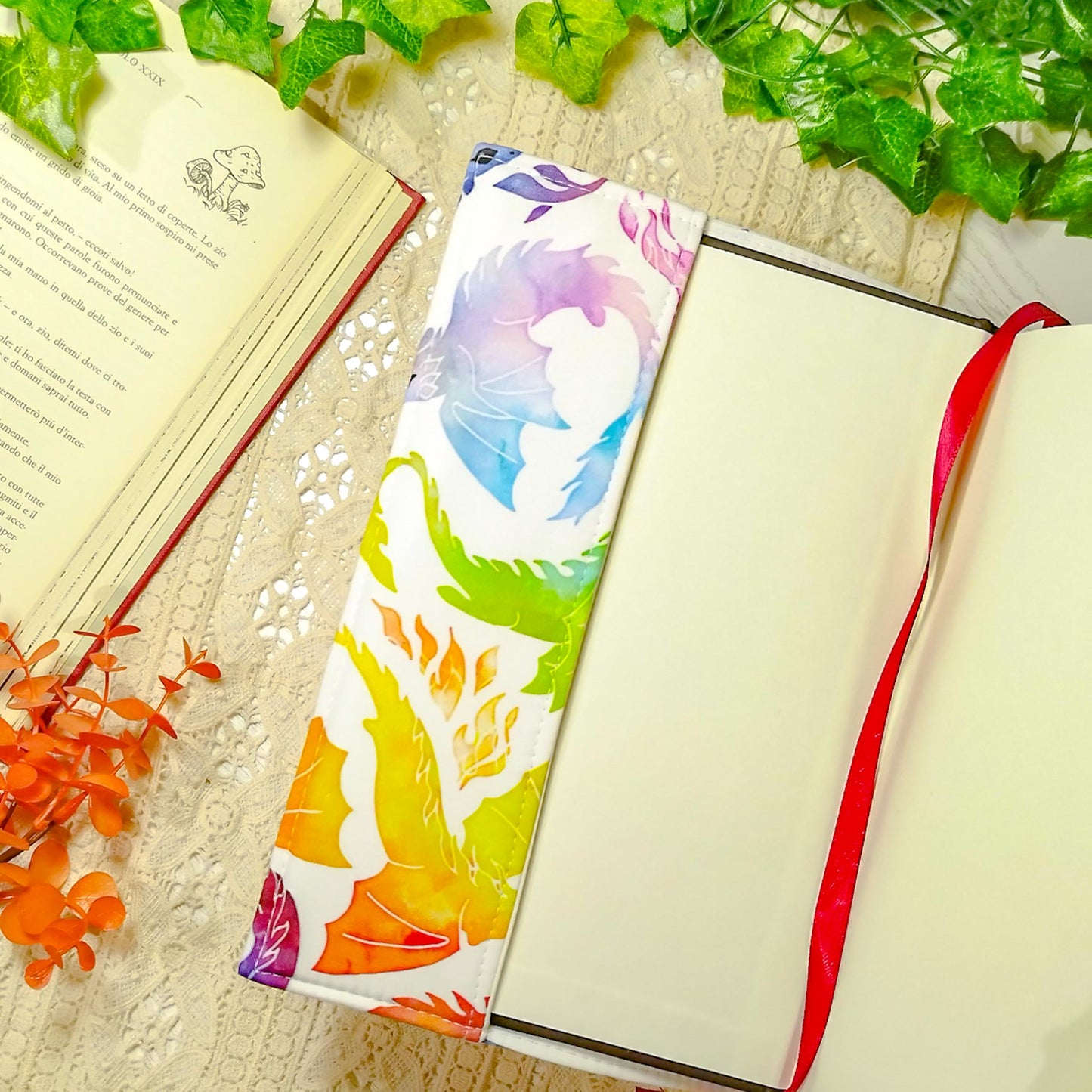 Book cover "Draghi che volano arcobaleno" | Custodia per libri regolabile