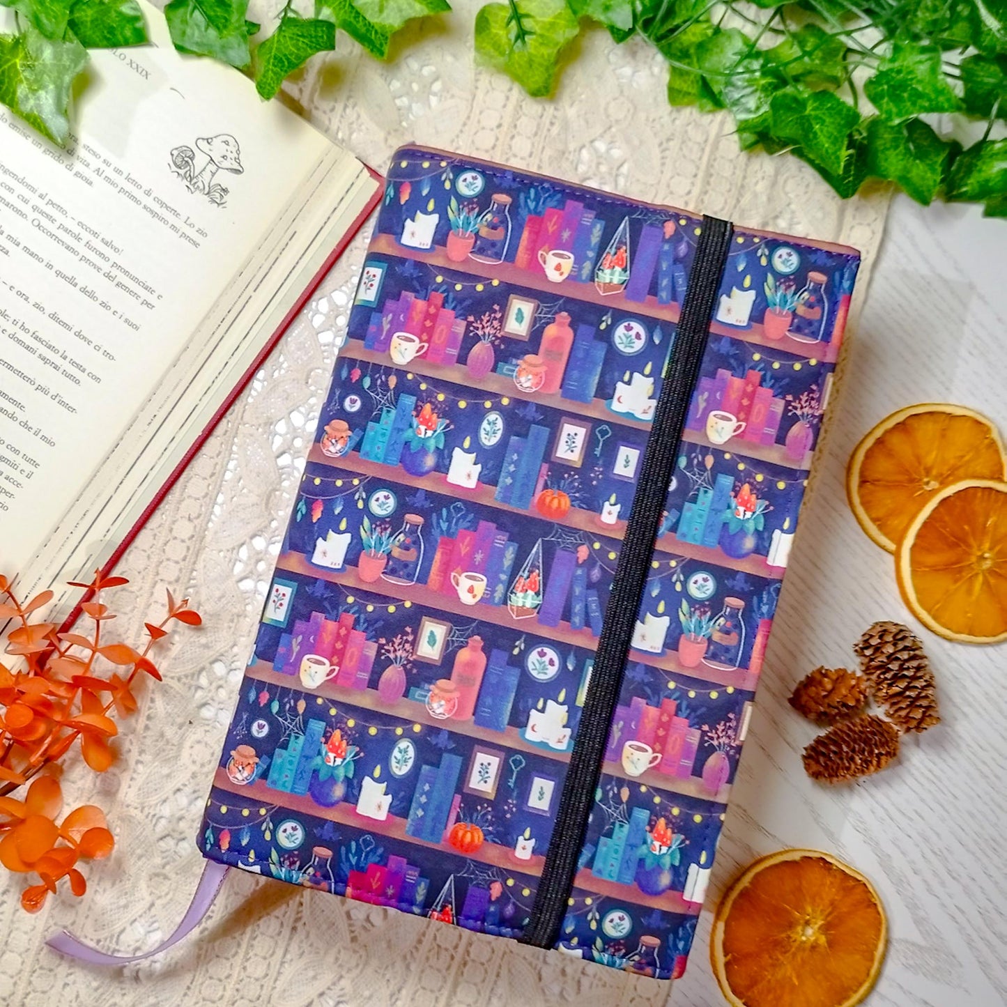 Book cover "Libri delle streghe e candele" | Custodia per libri regolabile