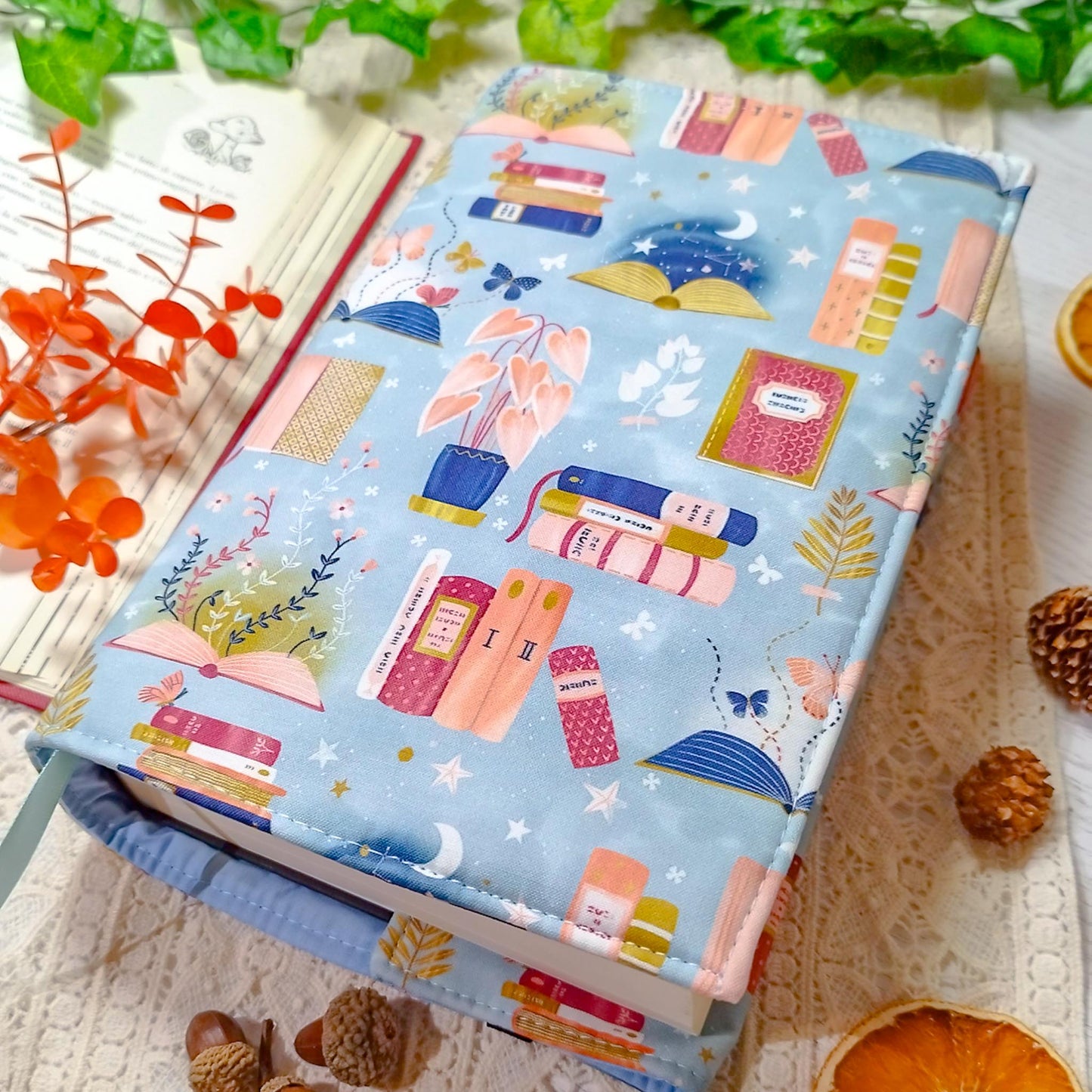 Book cover "Libri e piante" | Custodia per libri regolabile