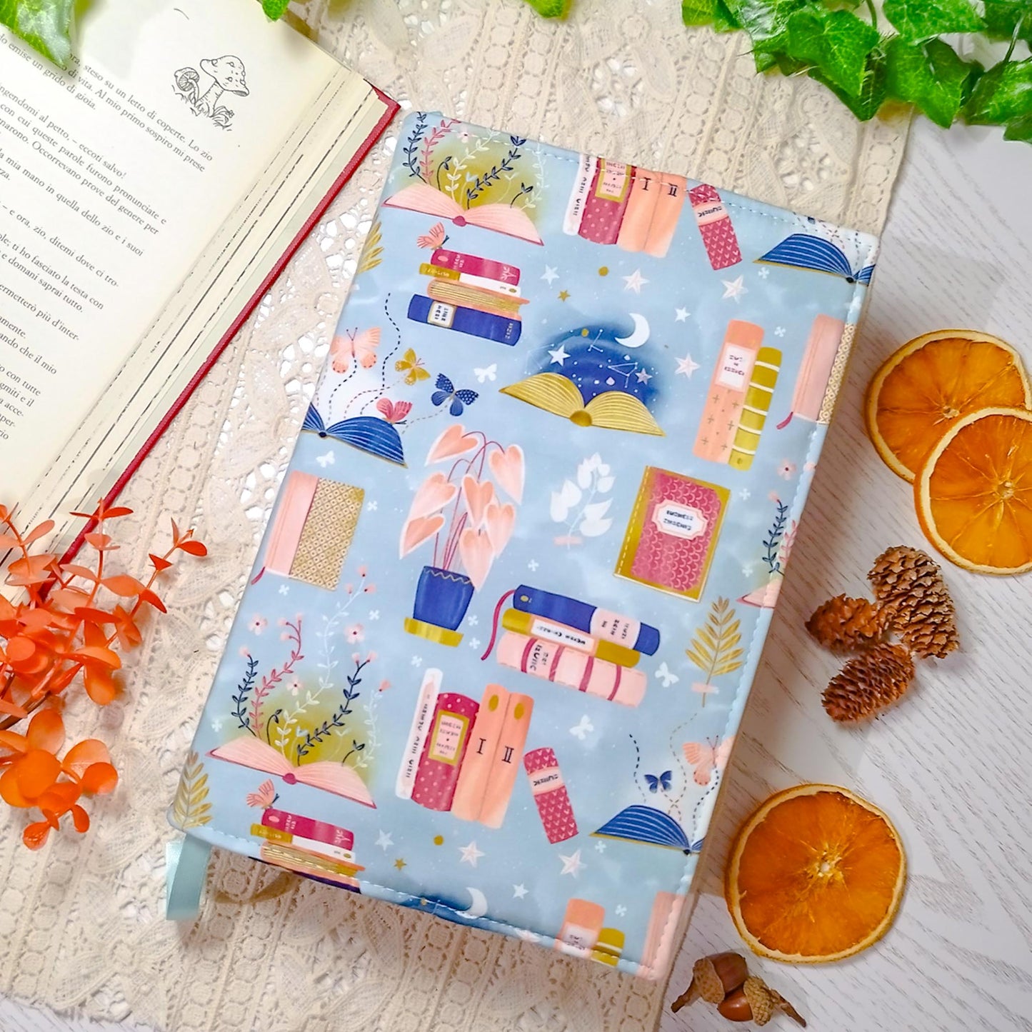 Book cover "Libri e piante" | Custodia per libri regolabile