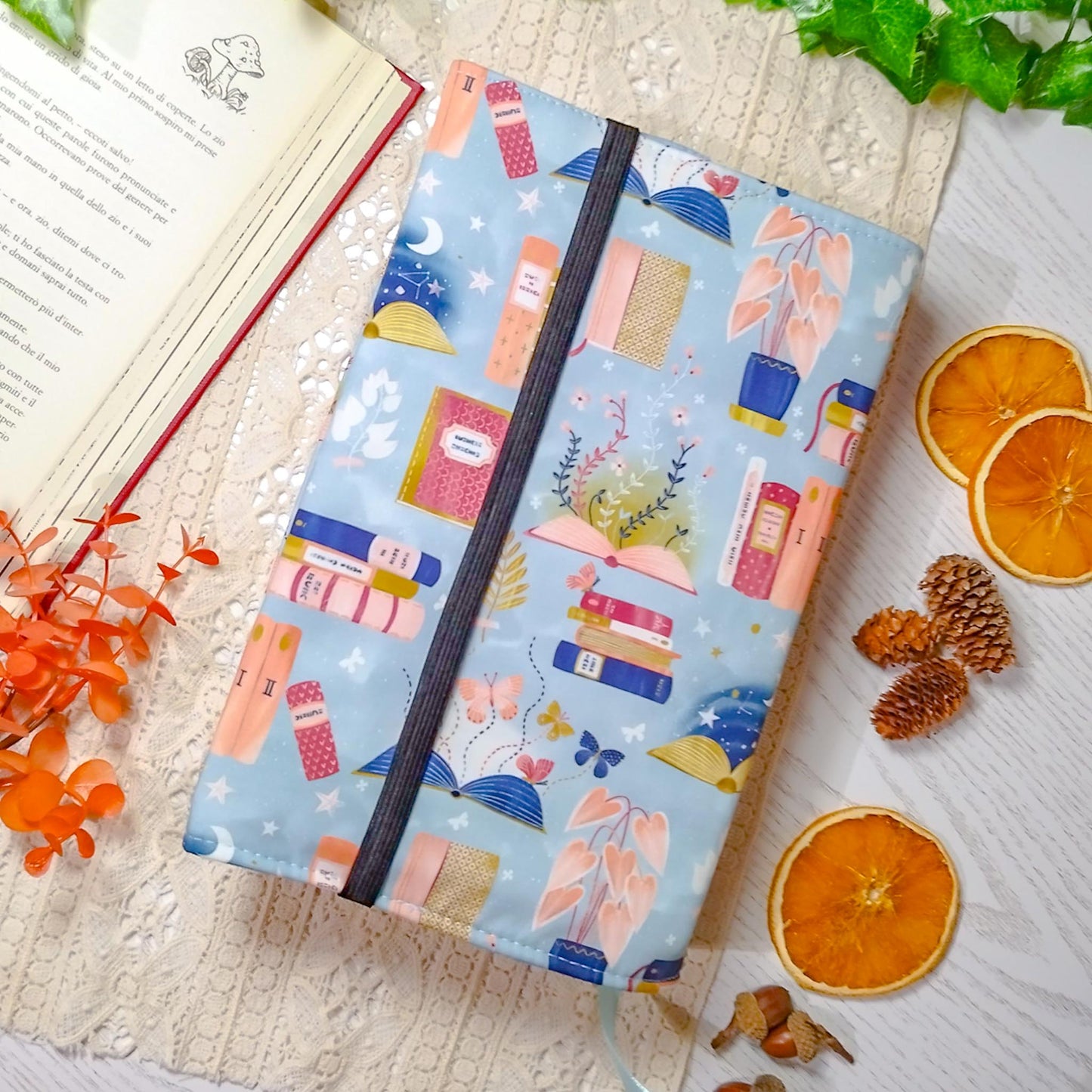 Book cover "Libri e piante" | Custodia per libri regolabile