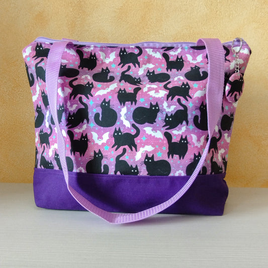 Borsa a spalla "Gatti e pipistrelli viola"
