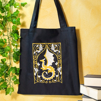 Borsa_shopper_ricamata_fantasy_drago_ghirigori_nero_