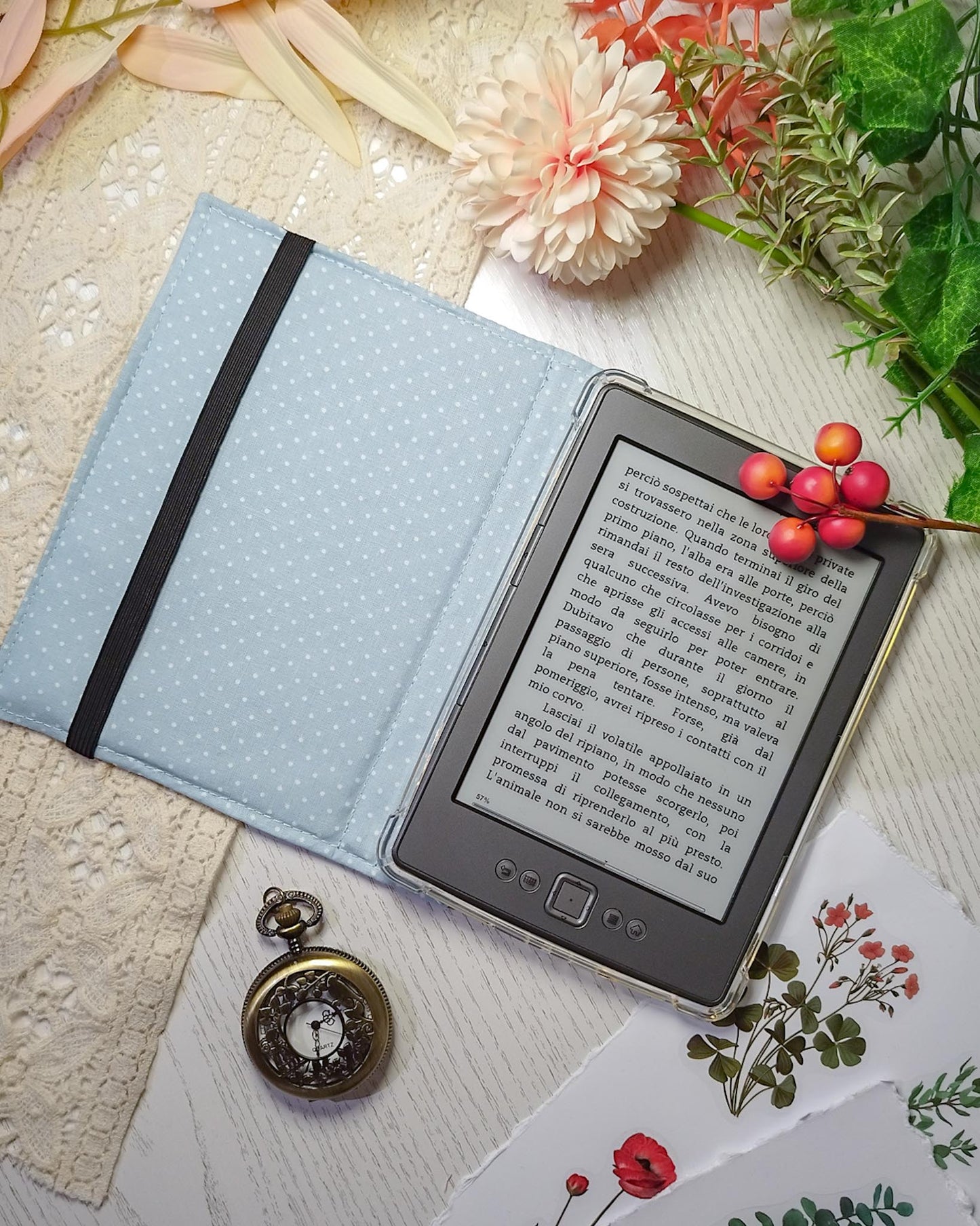 Cover kindle e kobo rigida rimovibile fantasy - interno azzurro dispositivo