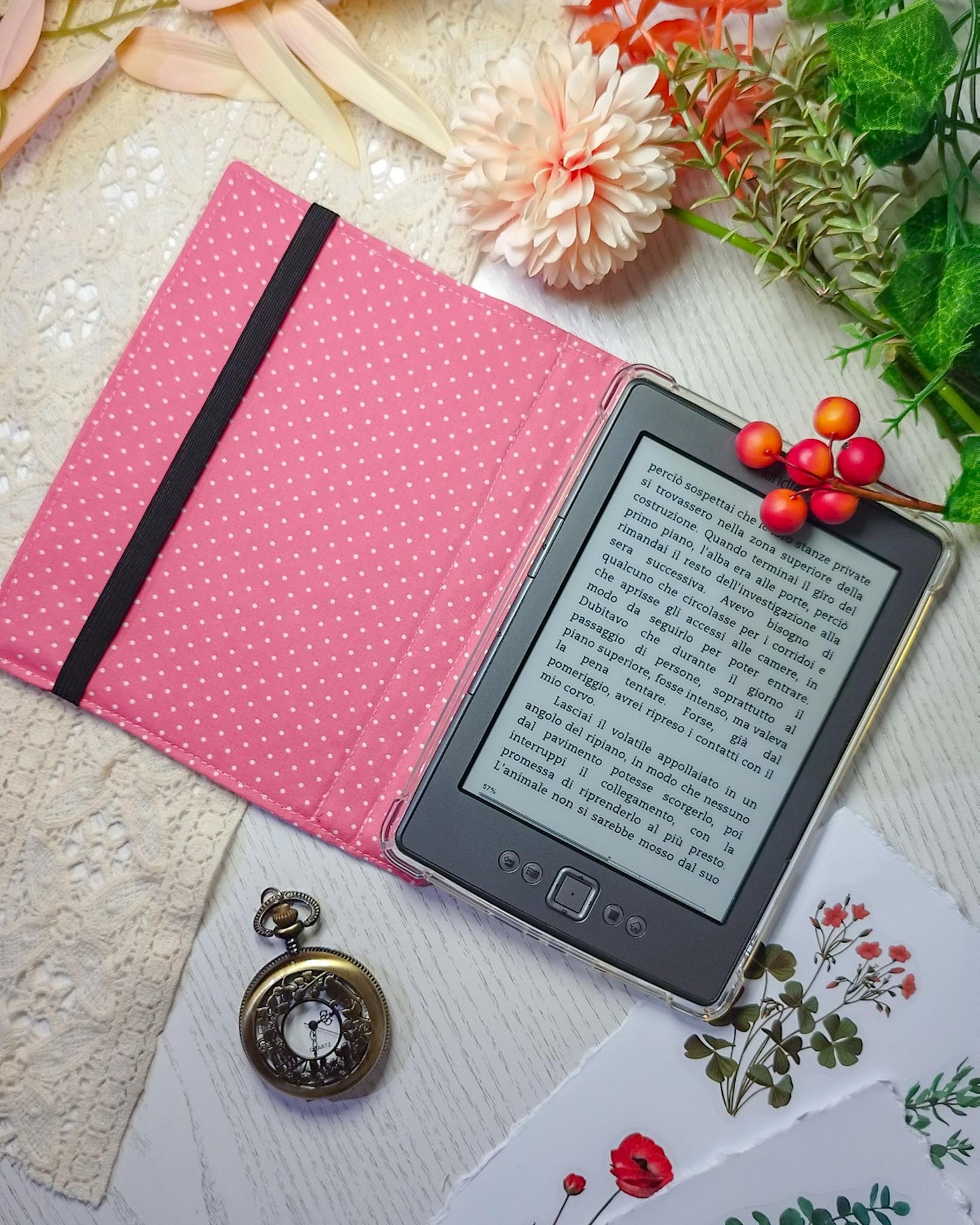 Cover kindle e kobo rigida rimovibile fantasy - interno rosa dispositivo