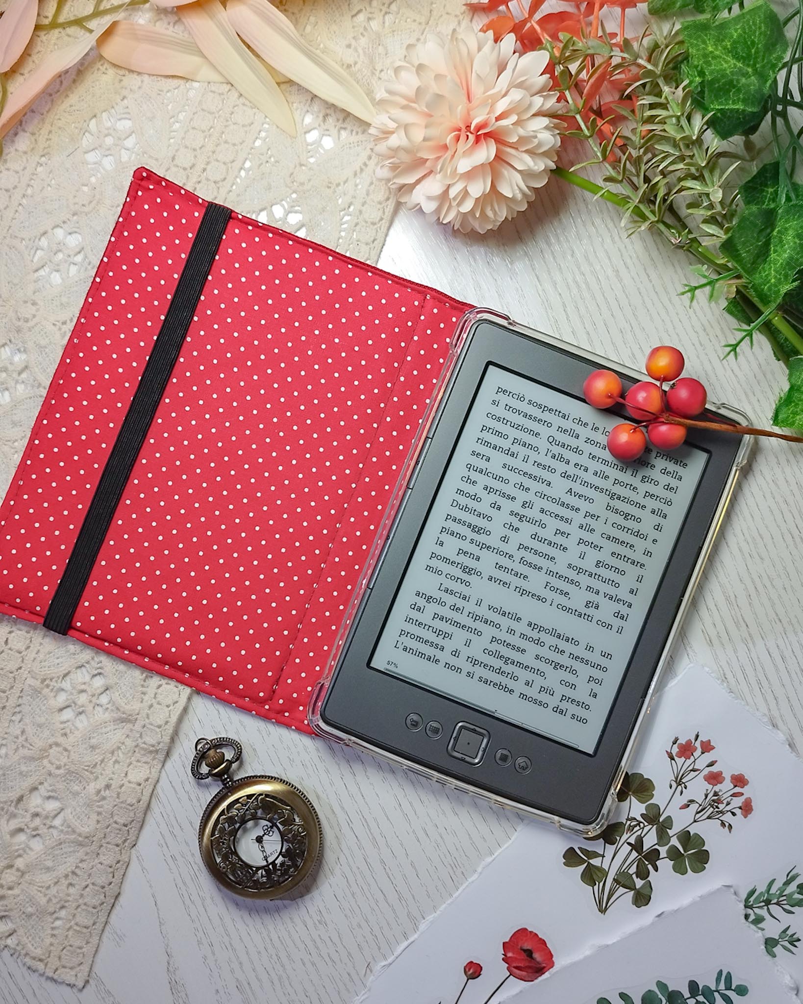 Cover kindle e kobo rigida rimovibile fantasy - interno rosso dispositivo