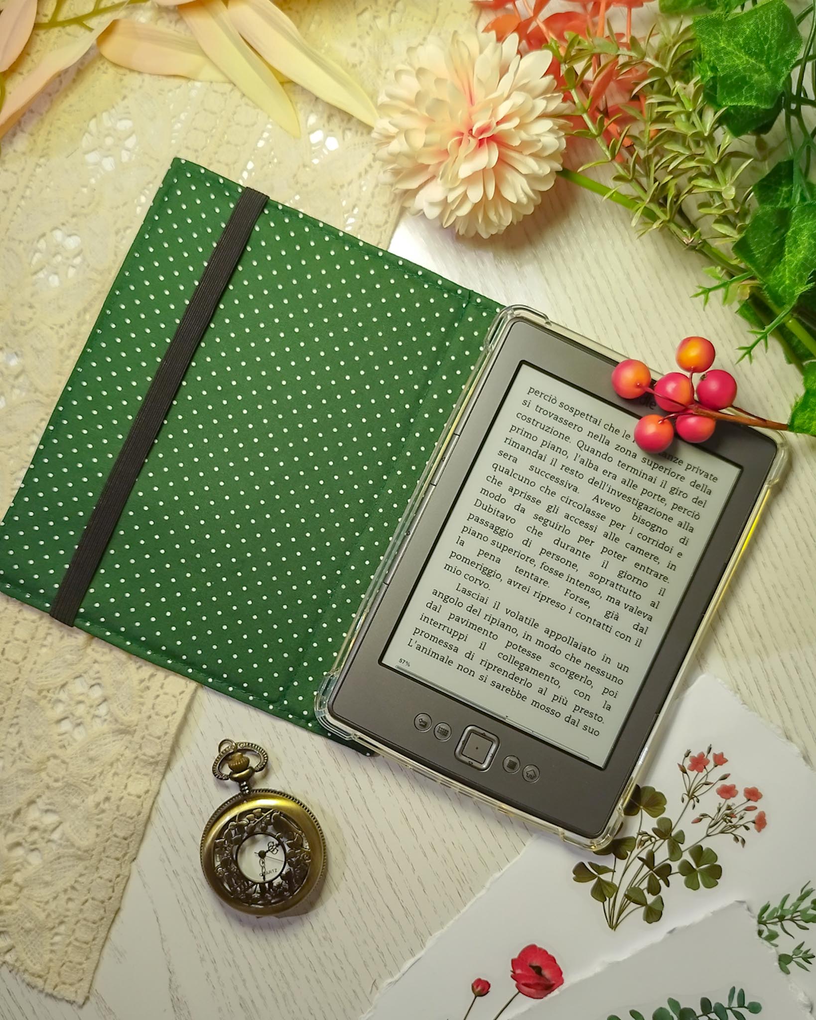 Cover kindle e kobo rigida rimovibile fantasy - interno verde scuro dispositivo