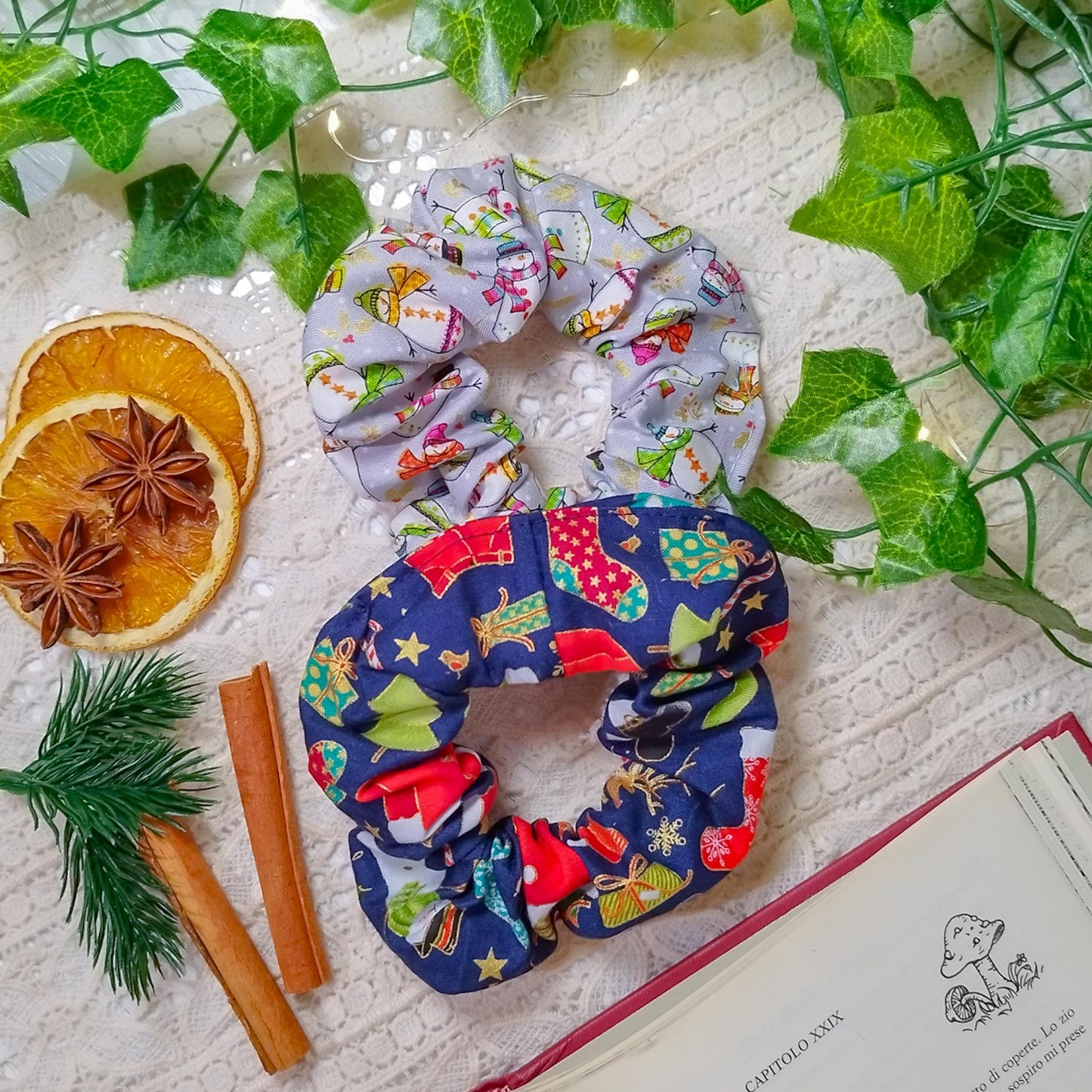 Elastico per capelli scrunchies a tema Natale