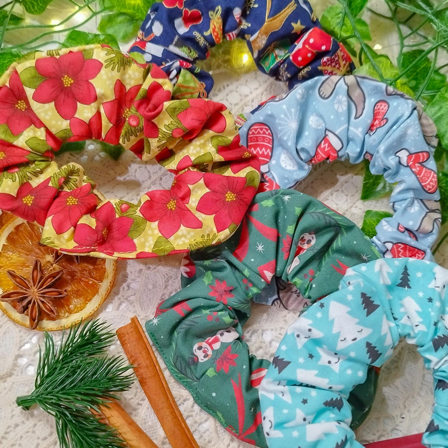 Elastico per capelli scrunchies a tema Natale