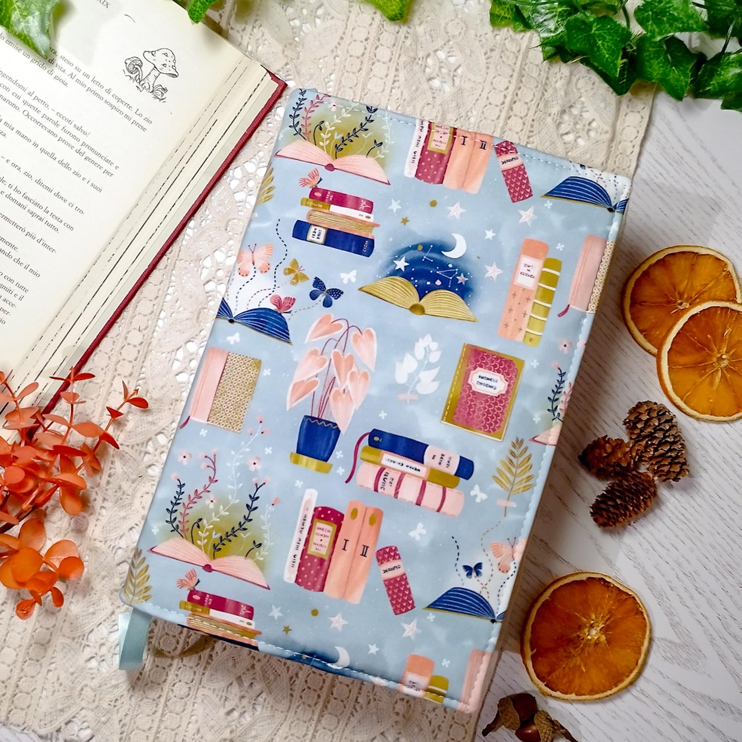 Book cover "Libri e piante" | Custodia per libri regolabile
