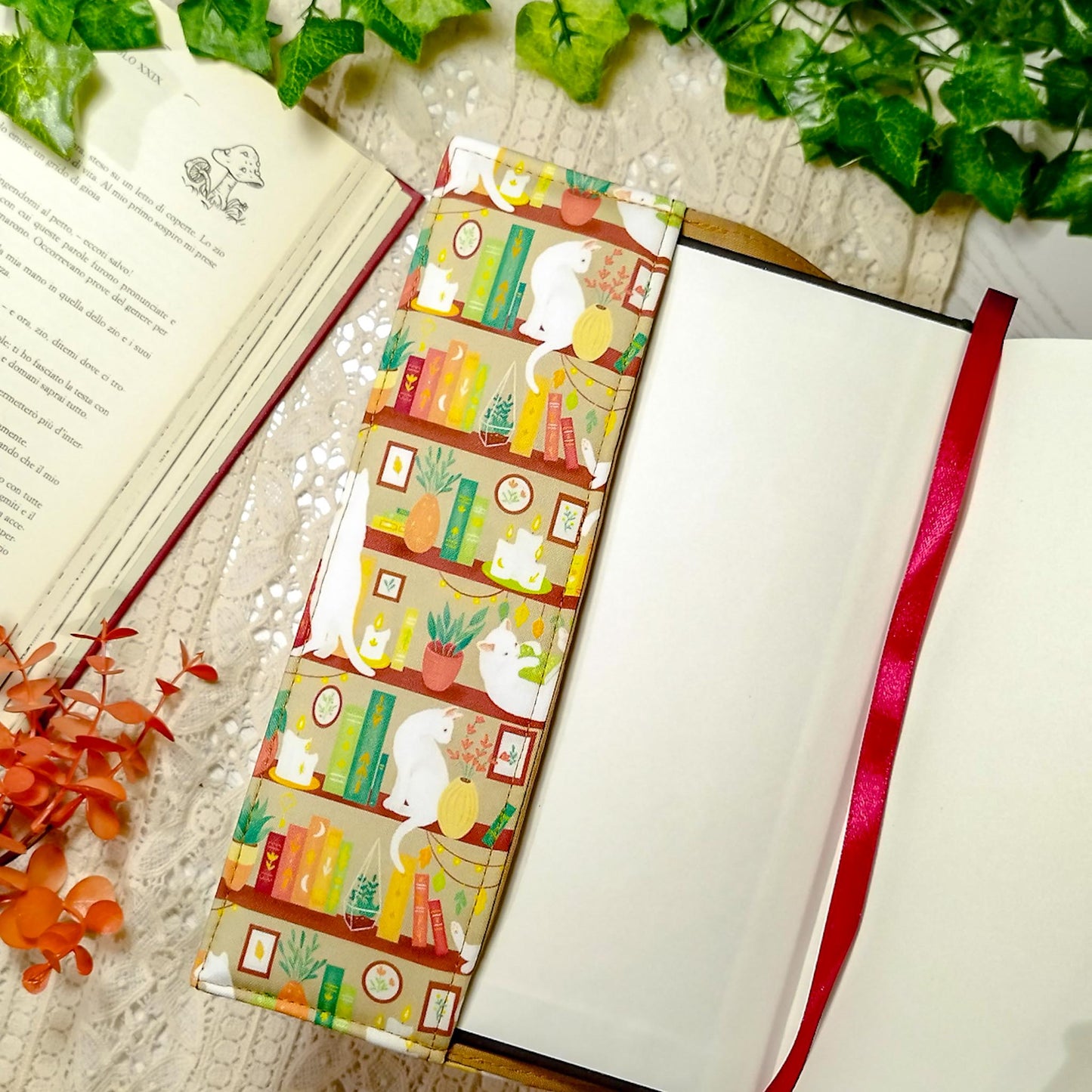 Book cover "Gatti in libreria beige" | Custodia per libri regolabile