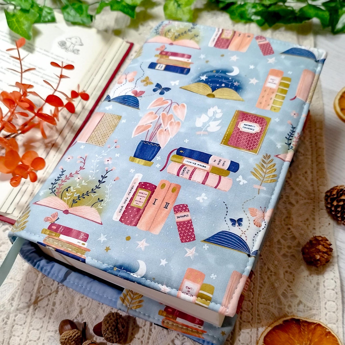 Book cover "Libri e piante" | Custodia per libri regolabile