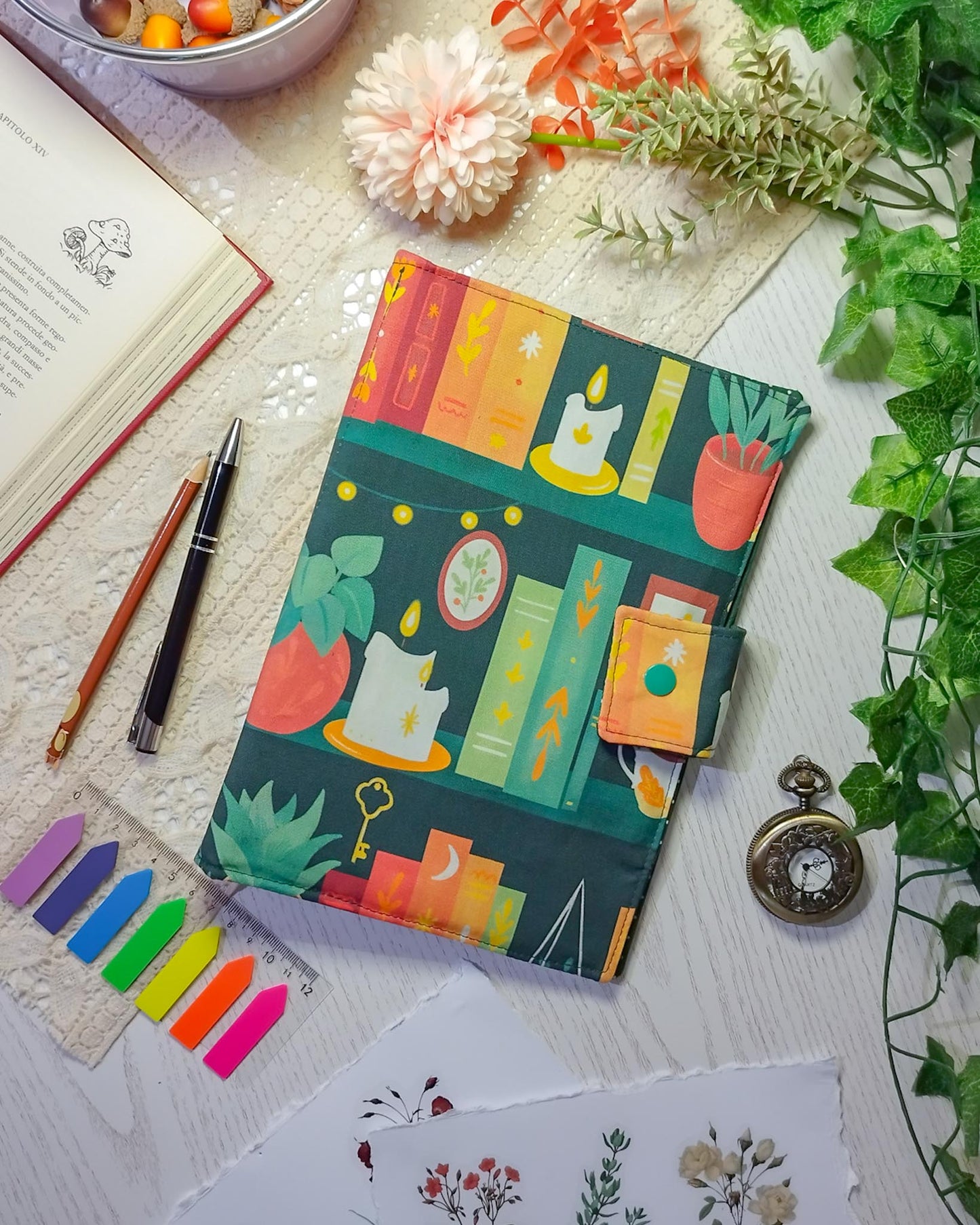 Raccoglitore ad anelli A5 e A6 "Libri e candele"