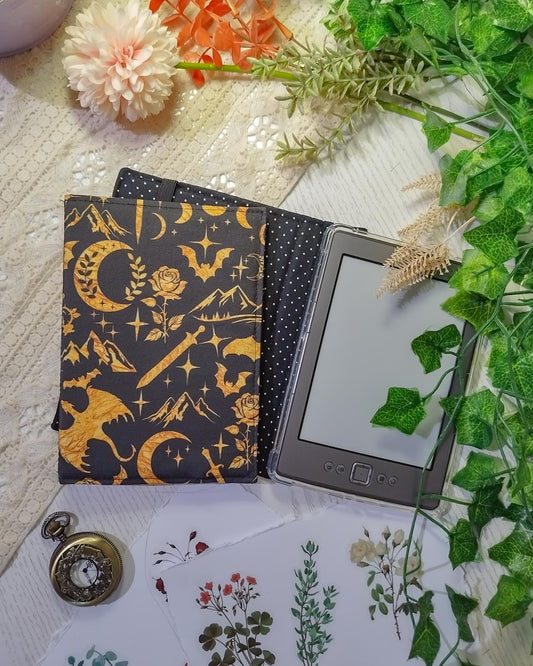 Cover rigida rimovibile per ebook reader Kindle e Kobo "Draghi dorati"