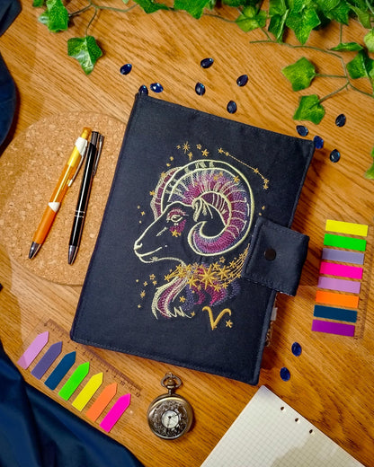 Raccoglitore ad anelli ricamato A5 e A6 "Segni zodiacali ariete"