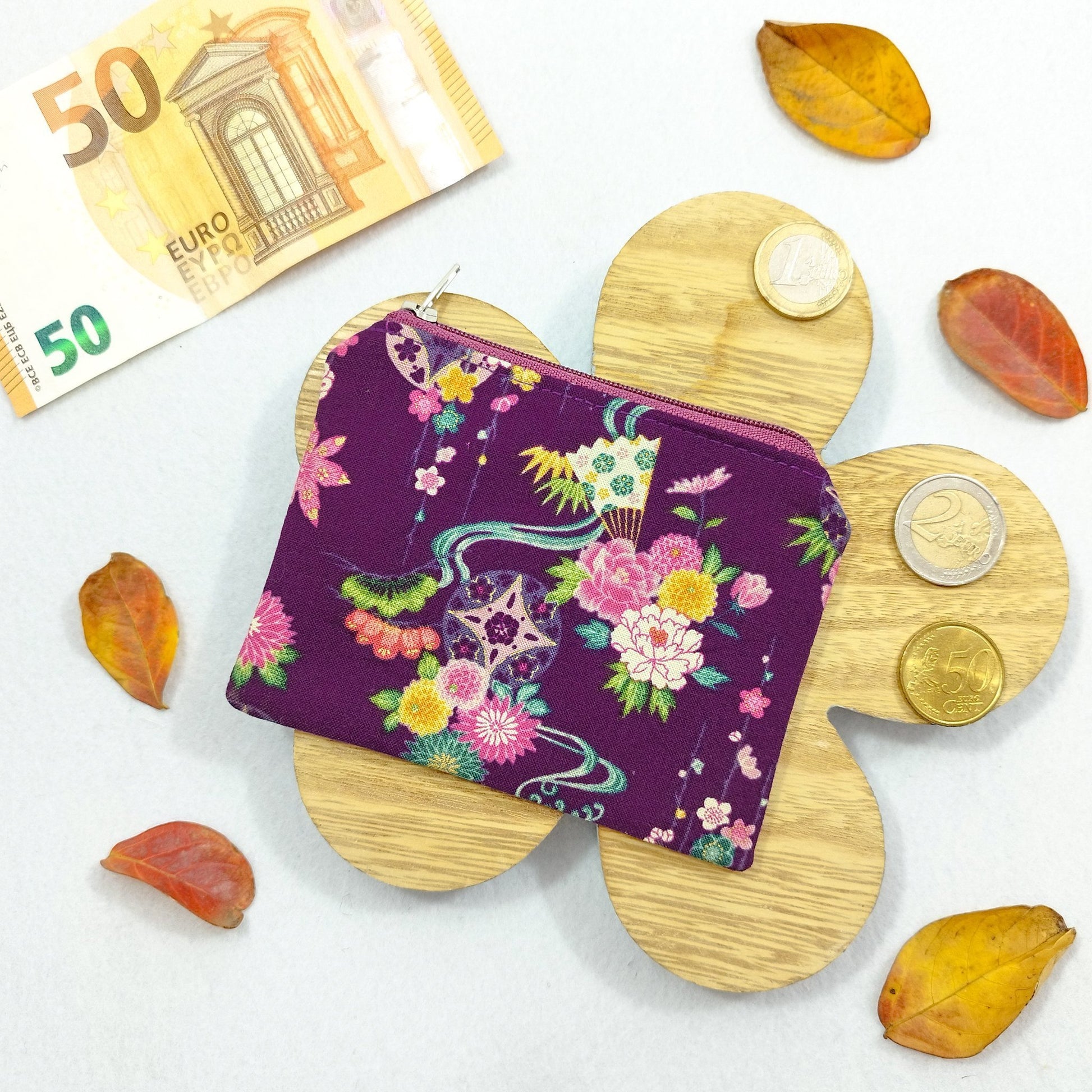 Portamonete "Fiori sakura viola"