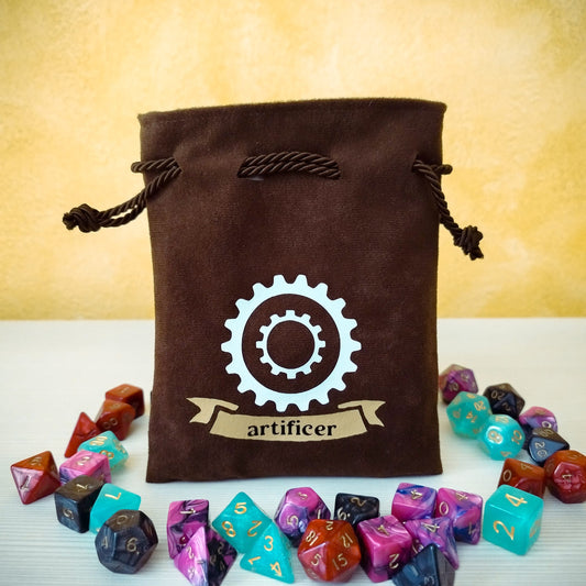 Sacchetto porta dadi classe "Artificer" con ingranaggio