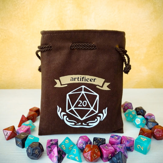 Sacchetto porta dadi classe "Artificer" con D20