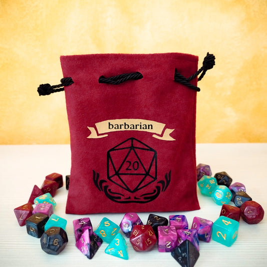 Sacchetto porta dadi classe "Barbarian" con D20