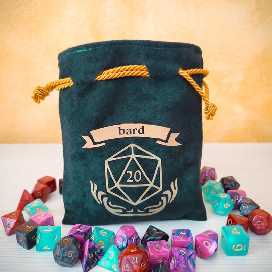 Sacchetto porta dadi classe "Bard" con D20