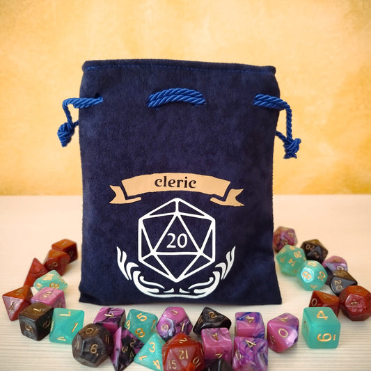 Sacchetto porta dadi classe "Cleric" con D20
