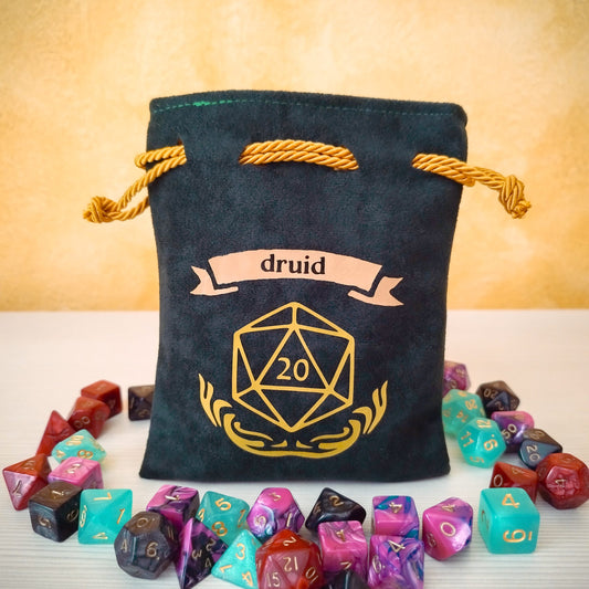 Sacchetto porta dadi classe "Druid" con D20