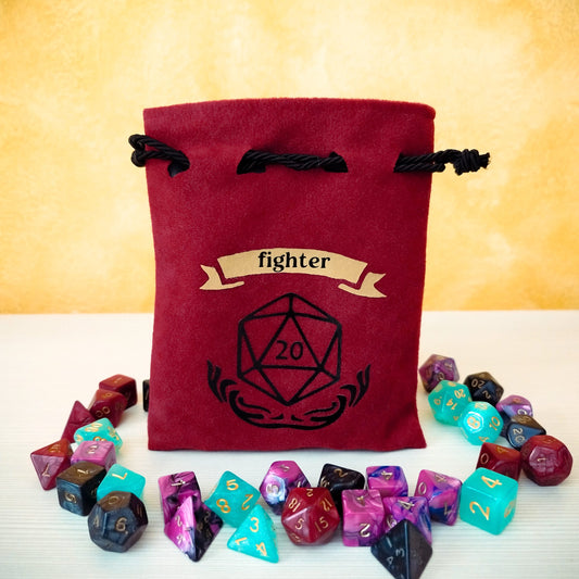 Sacchetto porta dadi classe "Fighter" con D20