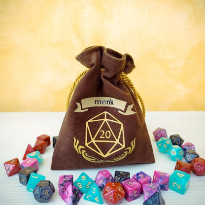Sacchetto porta dadi classe "Monk" con D20