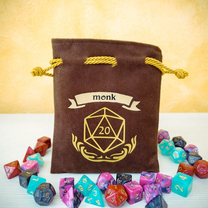 Sacchetto porta dadi classe "Monk" con D20