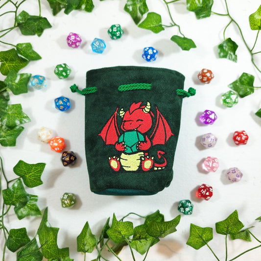 Sacchetto porta dadi ricamato "Drago con gemma"