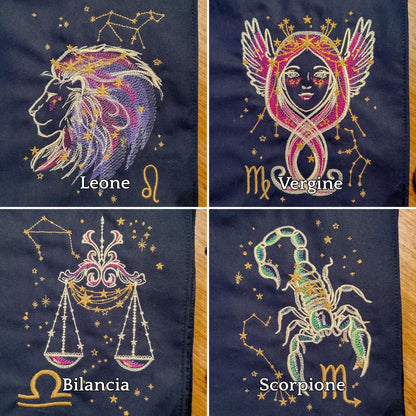 Maglietta in cotone ricamata "Segni zodiacali" | Scegli il tuo segno